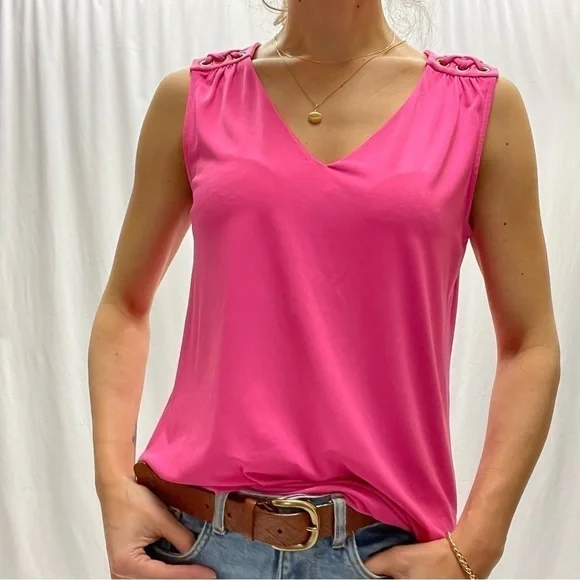 ELLEN Tracy sleeveless top top V neck hot pink size M - Picture 16 of 16